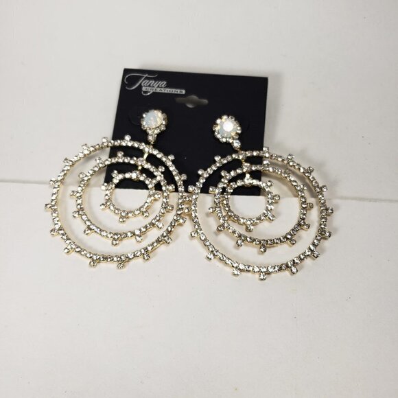 Gold-tone Multiple Hoops Sparkling Crystal Bling Drop Dangle Earrings - Women - Picture 7 of 8